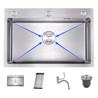 Pia de Cozinha Inox 304 50x40cm — Cuba Quadrada com Acessórios, Nano Escovada, Drenagem Rápida, Fácil de Limpar