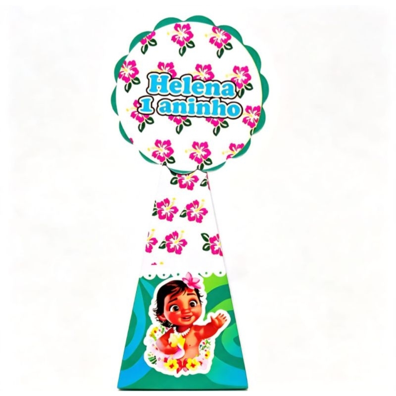 20 Caixinhas Pirâmides Cone Moana Baby Personalizada Com Nome e Idade Lembrancinha para Festa Infantil