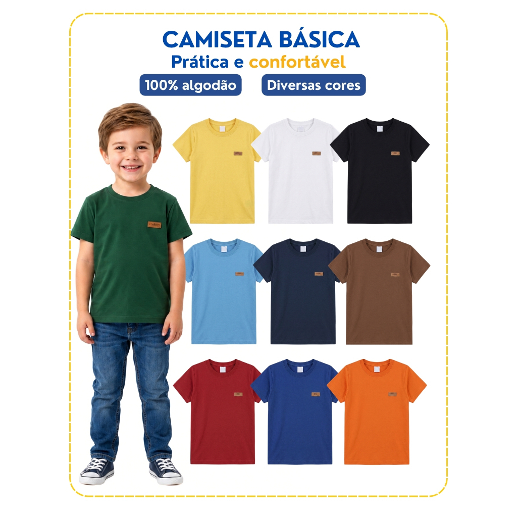 Kit 3 Camisetas Menino Lisas Sortidas Básicas Infantis Menino Manga Curta Verão · foto 2