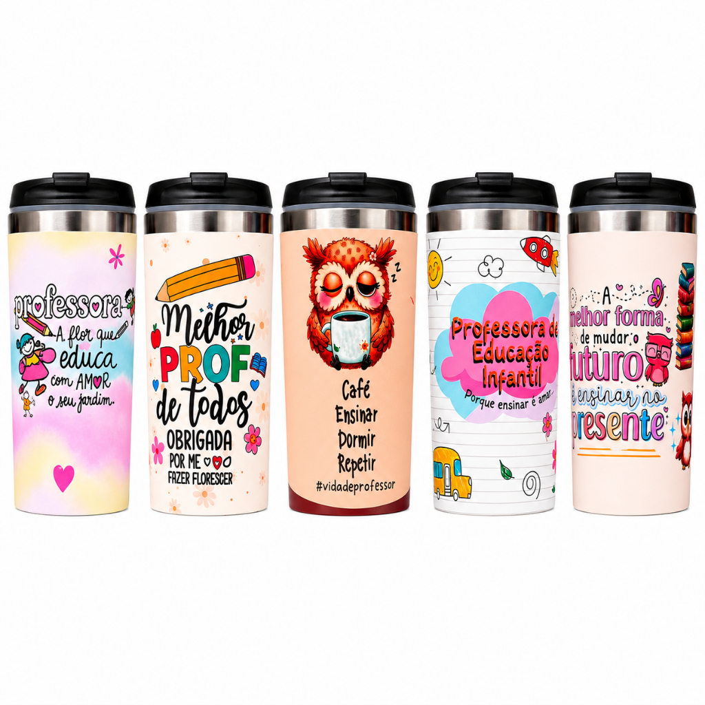 Copo Térmico Personalizado Professores – Presente Criativo 450ml - 360º UV - Com Nome ou Sem Nome