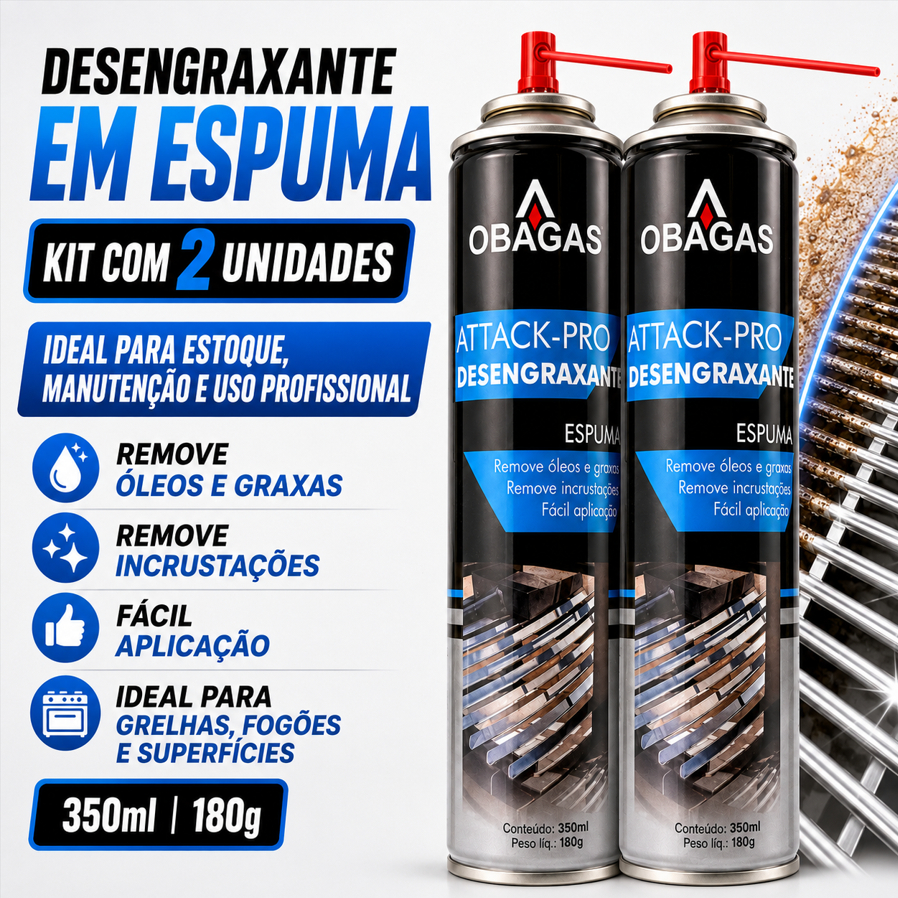 KIT 2 Desengraxante Spray Espuma Multiuso Facilita a Limpeza Gordura, Sujeiras Pesadas e Resíduos 350ml