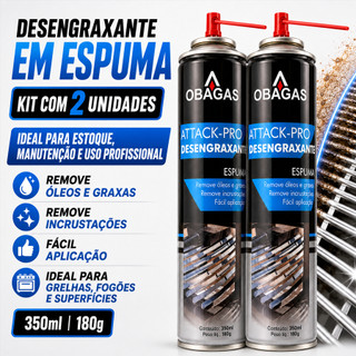 KIT 2 Desengraxante Spray Espuma Multiuso Facilita a Limpeza Gordura, Sujeiras Pesadas e Resíduos 350ml