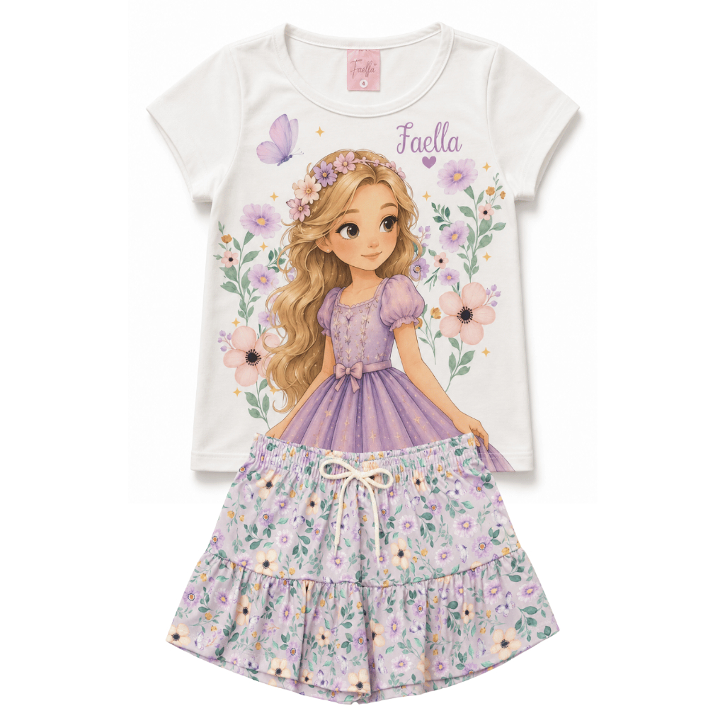 Conjunto Infantil Verão Feminino Princesa Vestido Lilas - Off