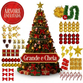 Arvore de Natal Decorada Grande 1,20/ 1,50 / 1,80 / 2,10 / 2,40 Cheia Vários Tamanhos 2mts Enfeitada