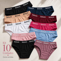 Calcinhas Femininas 100% Algodão Premium Cotton Com Cós Elastico Exposto Conforto Dia a Dia Kit 10 e 5 Unidades LOBACK