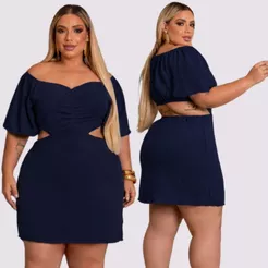 Vestido short saia Plus Size soltinho de manga ombra a ombro,recorte laterais Moda Maior Curve Midsize Verão Elegante