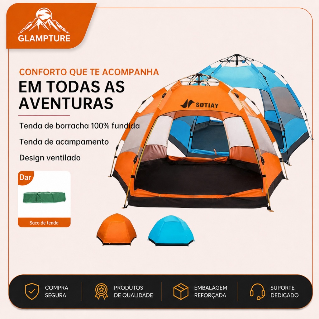 Barraca De Acampamento Familiar 5-8 Pessoas Grande Tenda Camping Portátil Oxford 270x270cm Ar Livre