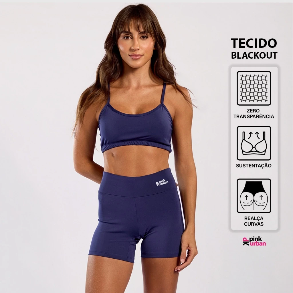 Conjunto Fitness Top Alça e Short Legging Blackout Cós Alto Feminino Liso Básico Academia — imagem 1