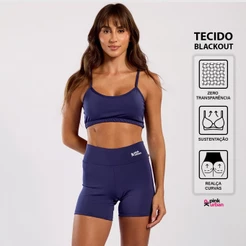 Conjunto Fitness Top Alça e Short Legging Blackout Cós Alto Feminino Liso Básico Academia