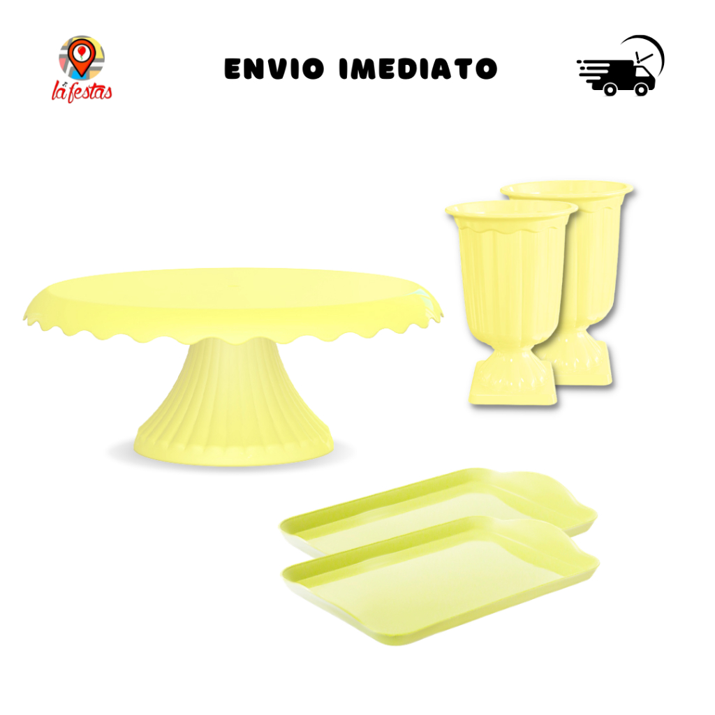 Kit 1 Boleira Cake Renda 22cm + 2 Vasos + 2 Bandejas 20x13cm