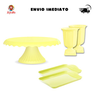 Kit 1 Boleira Cake Renda 22cm + 2 Vasos + 2 Bandejas 20x13cm