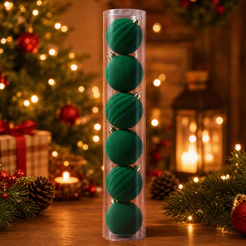 Bolas de Natal em Tubo Verde - Veludo, Lisa e Gomo - 8 e 10cm - Enfeites para Árvore de Natal - Cromus | Rizzo