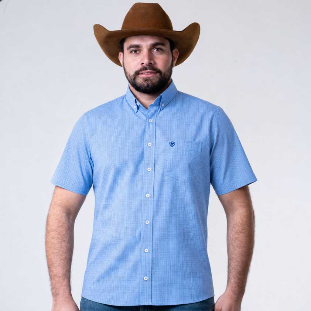 Camisa Masculina Xadrez Country Manga Curta Premium Rodeio Ariat Estilo Cowboy