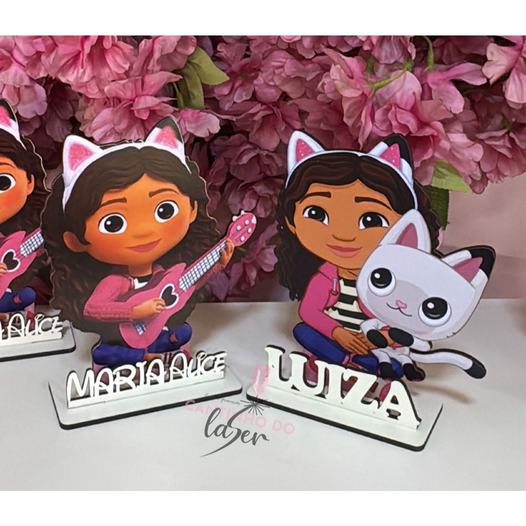 Casa Magica da Gaby Lembrancinhas Centro de mesa Personalizado com nome para aniversário em MDF adesivado Gato desenho