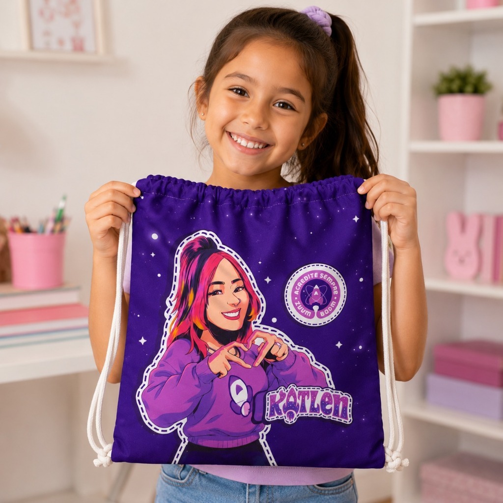 Mochila Saco Infantil Emilly Vick com Cordão | Sacochila Escolar para Menina Passeio Viagem e Lazer