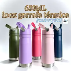 Garrafa térmica 500ML/650ML de aço inoxidável de alta qualidade com alça canudo