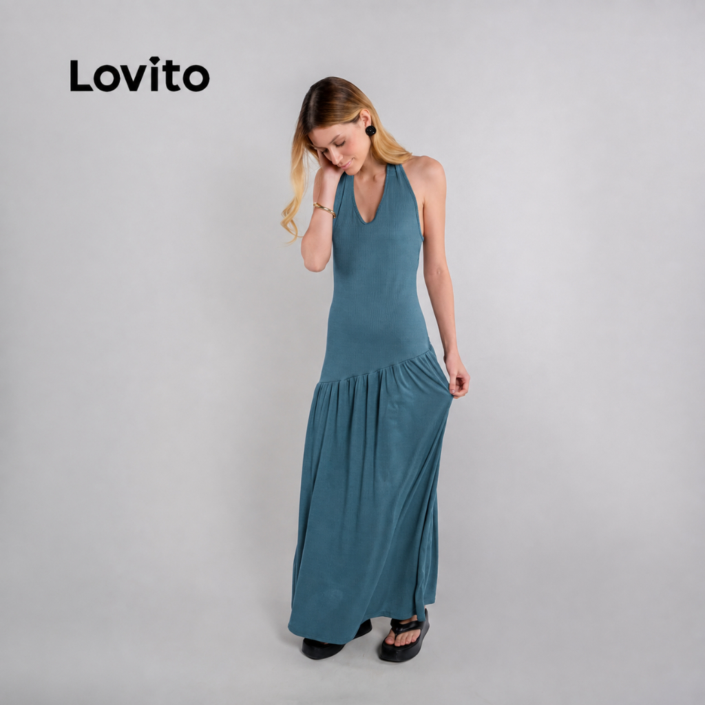 Lovito Vestido Longo Feminino Frente Única com Recorte Assimétrico DRB20642094