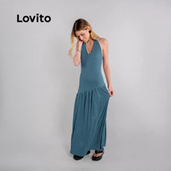 Lovito Vestido Longo Feminino Frente Única com Recorte Assimétrico DRB20642094