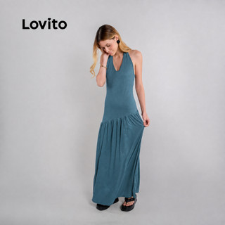 Lovito Vestido Longo Feminino Frente Única com Recorte Assimétrico DRB20642094