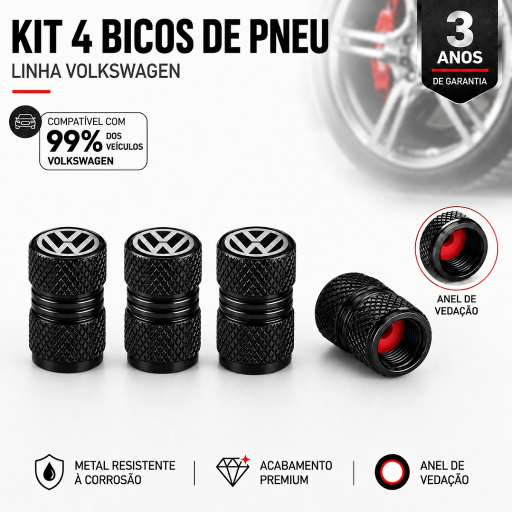 Kit 4 Tampas Bico Pneu Universal Veículos Volkswagen T-cross Polo Nivus Tera Virtus Gol Amarok Jetta Up Saveiro
