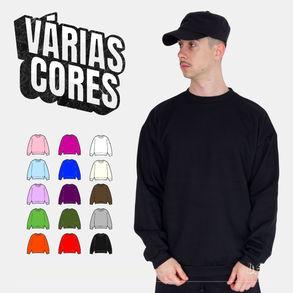 Blusa Masculina Gola Careca Estiloso Premium Streetwear Moletom de Frio Peluciado Básico Liso Cores