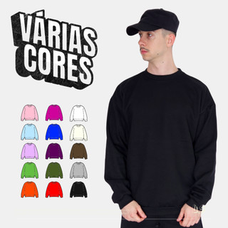 Blusa Masculina Gola Careca Estiloso Premium Streetwear Moletom de Frio Peluciado Básico Liso Cores
