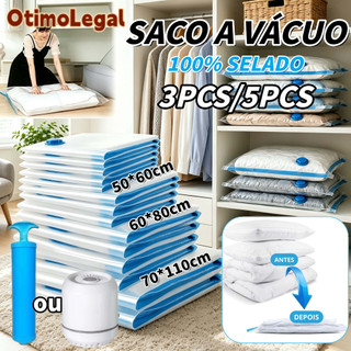 Kit 5/3 Saco a Vacuo + COM ou SEM Bomba Manual Organização de Roupas Mala Viagem Guarda R…