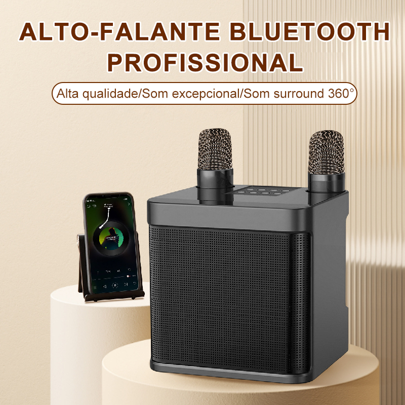 Caixa de Som Bluetooth Karaokê Portátil | 2 Microfones Sem Fio com Efeitos Sonoros