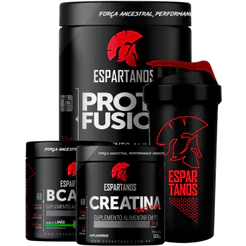 Kit Whey Protein Fusion + Bcaa + Creatina + Shaker - Espartanos