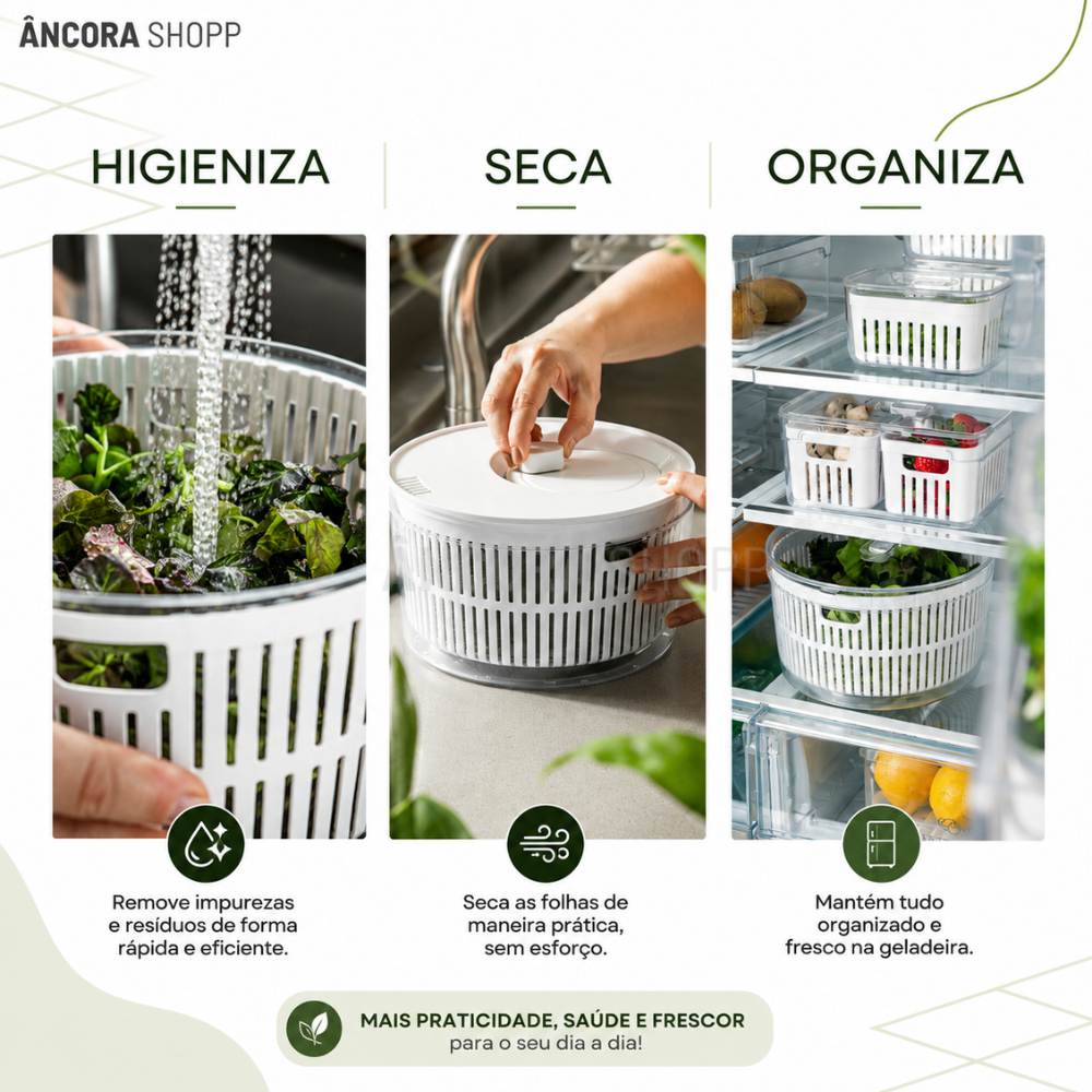 Secador de Salada 5,5L Centrífuga Manual com Tampa de Acrílico — foto 5