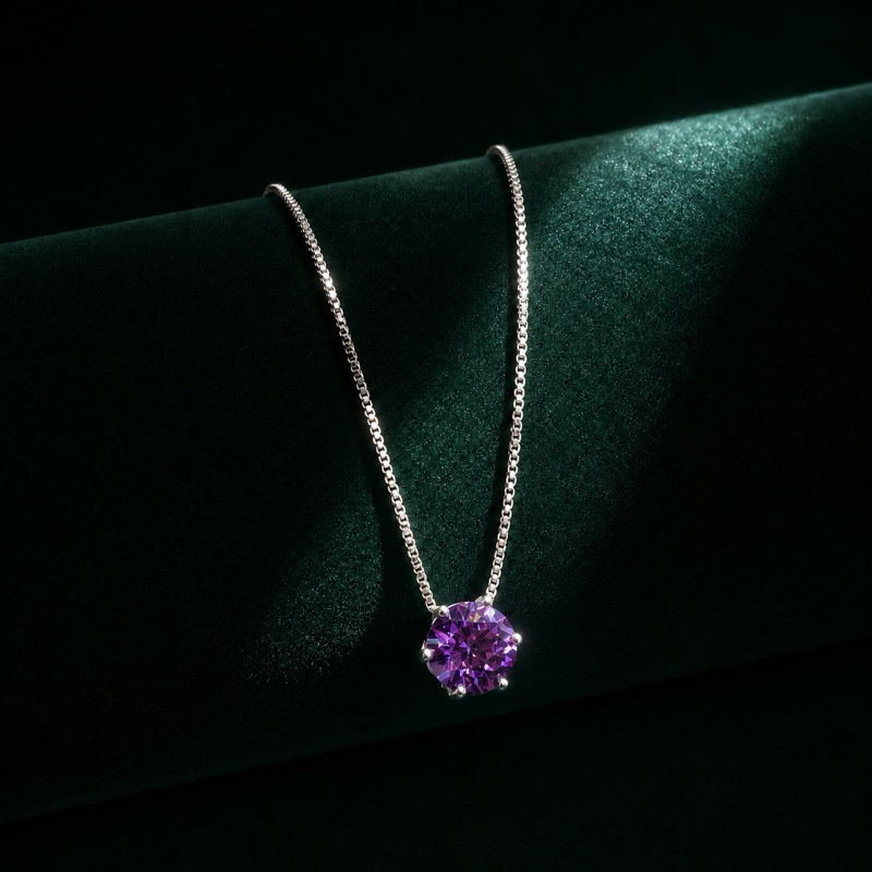 Colar Feminino Prata 925 com Zircônia Roxa 8mm Sofisticado