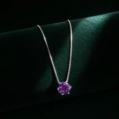 Colar Feminino Prata 925 com Zircônia Roxa 8mm Sofisticado