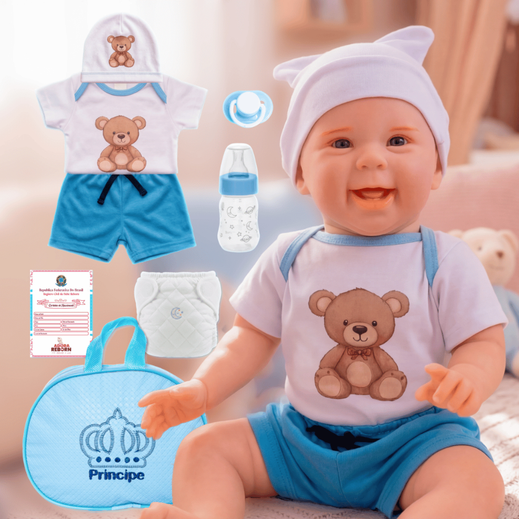 Bebê Reborn Menino Mayze Original Realista de Silicone Pode Dar Banho Kit Bolsa Maternidade