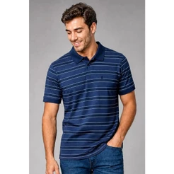 Polo Piquet Masculina Listrada Polo Wear Azul Escuro