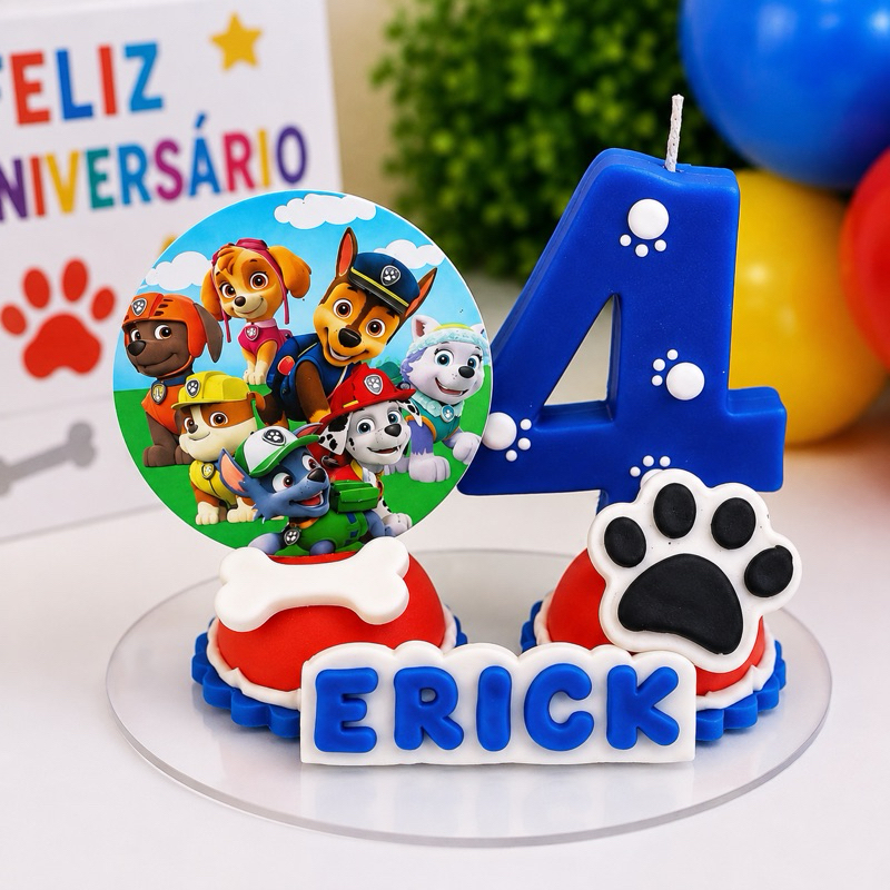 Vela Patrulha Canina Personalizada em Biscuit / Topo de Bolo Aniversário Infantil