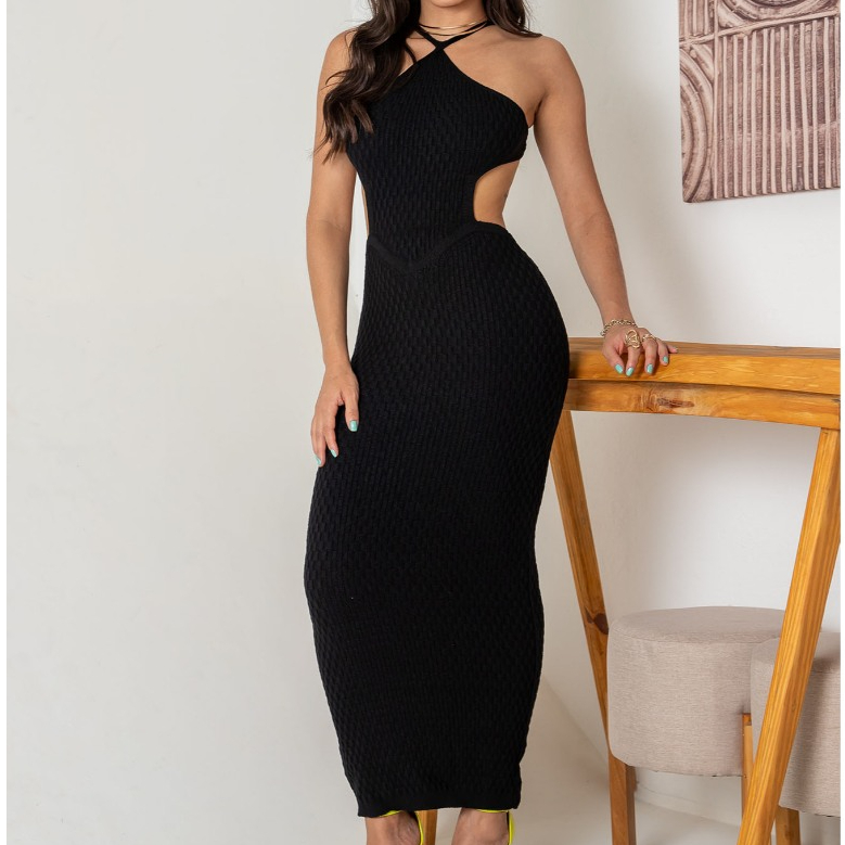 vestido linha tricot modal colecao nova comprida