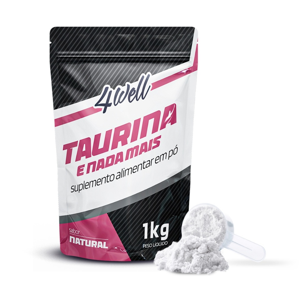 Taurina 4Well 1kg Suplemento em Pó Sem Sabor 100% Pura Com Dosador Vegano Rende