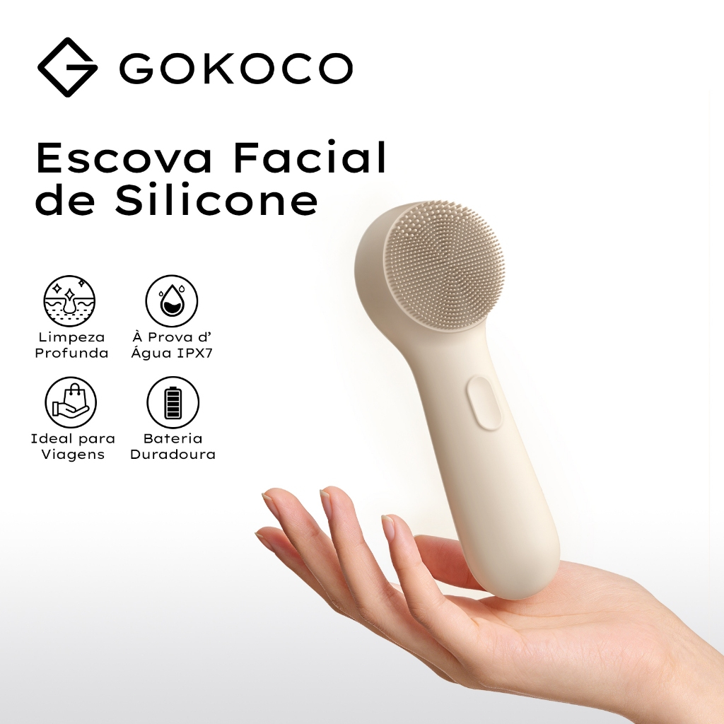 Gokoco Escova Facial de Silicone Sônica IPX7 Recarregável 3 Níveis