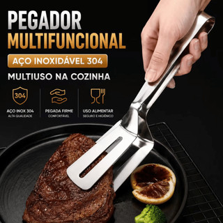 Pegador de Alimentos Multifuncional Aço Inoxidável 304 Pinça Espátula para Carne Bife Churrasco Cozinha