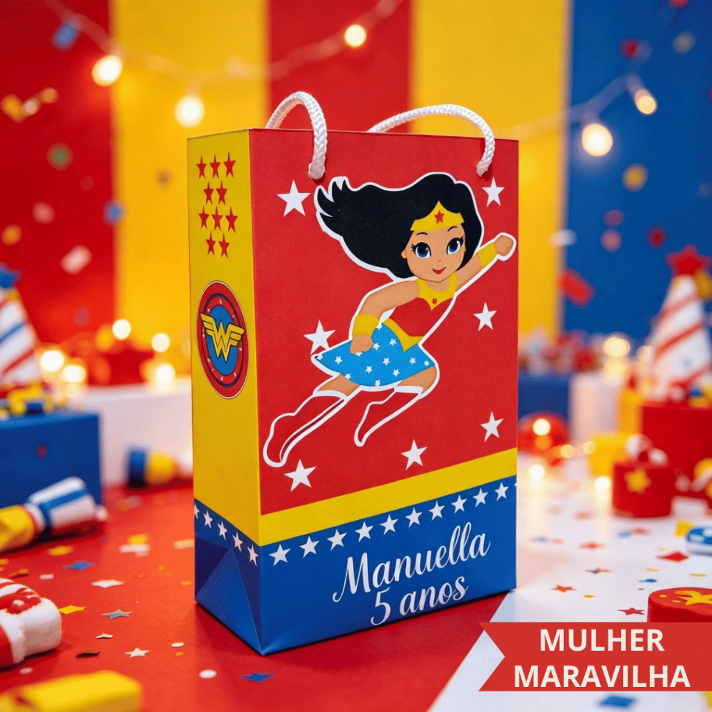 10 Sacolinhas Personalizadas para lembrancinhas | Mulher Maravilha Cute