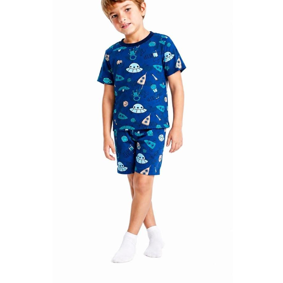 Pijama Infantil Curto Menino Infantil Confortável Estampado Roupa de Dormir Conjunto Verão Infantil para Menino