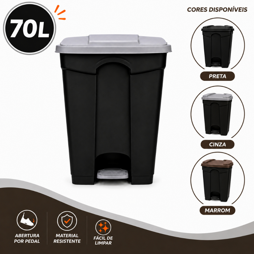 Lixeira Lixo 70L com Pedal  Plástica Mec Pet Tampa Grande