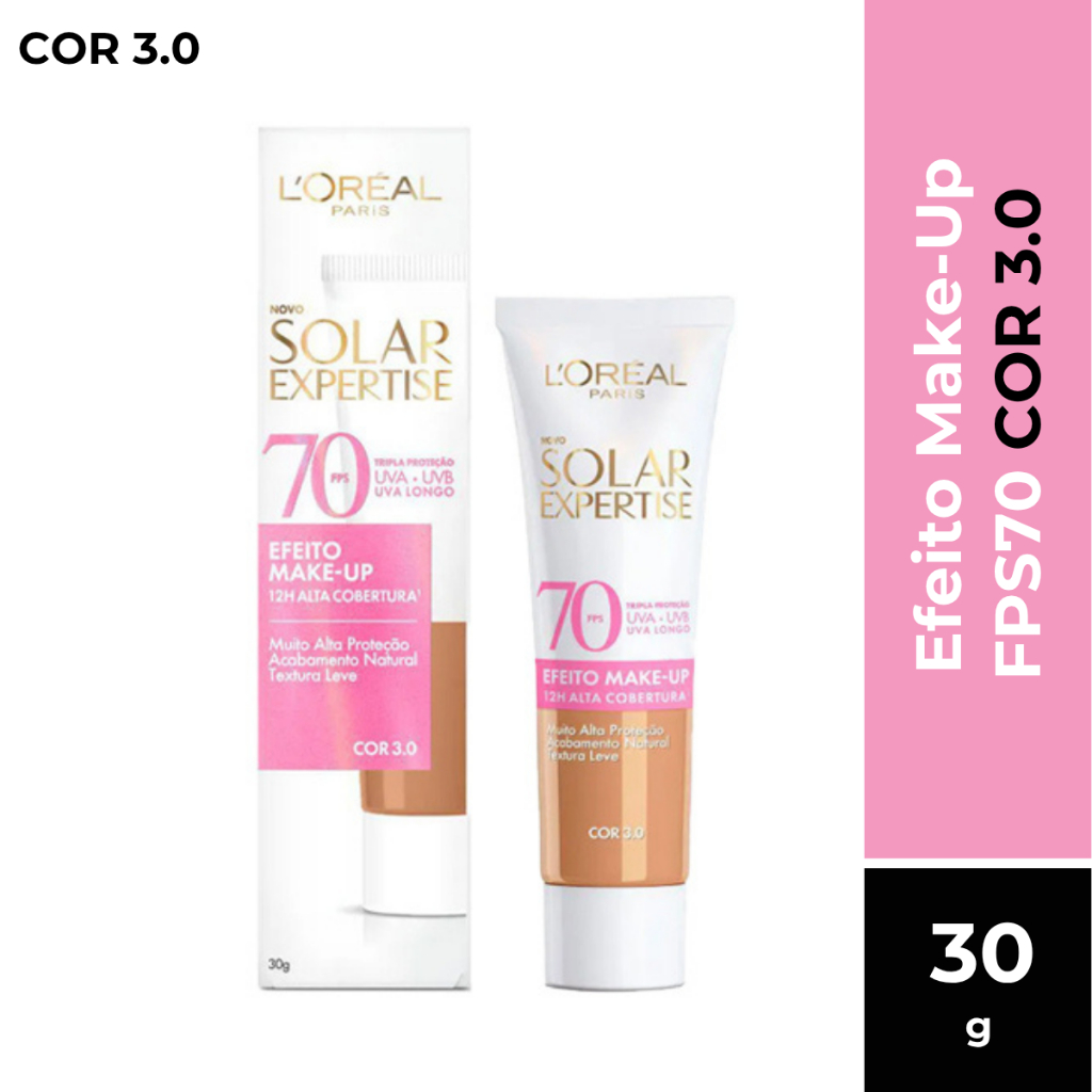 PROTETOR SOLAR EXPERTISE EFEITO MAKE-UP FPS70 COR 3.0 LORÉAL PARIS 30G