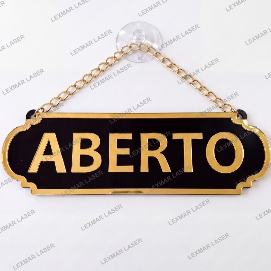 PLACA ABERTO E FECHADO EM ACRILICO ESPELHADO COM VENTOSA