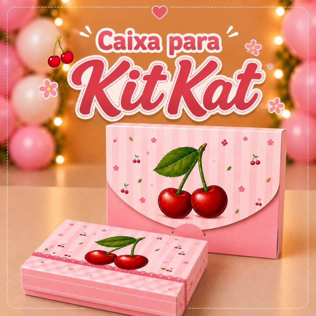 10 Caixinhas KitKat tema Cereja / Cerejinhas / Cereja do Bolo - Porta Kit Kat Pegue e Monte - Lembrancinhas para Festa