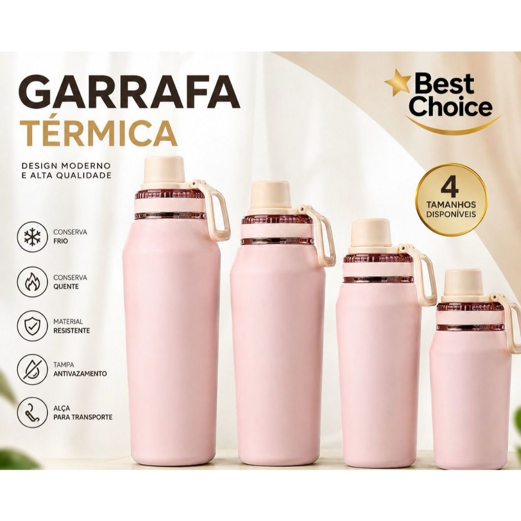 Garrafa Térmica Lyra – 350/500/650/950ml GANHE UMA BASE DE SILICONE GRÁTIS – mantém bebida fria/quente