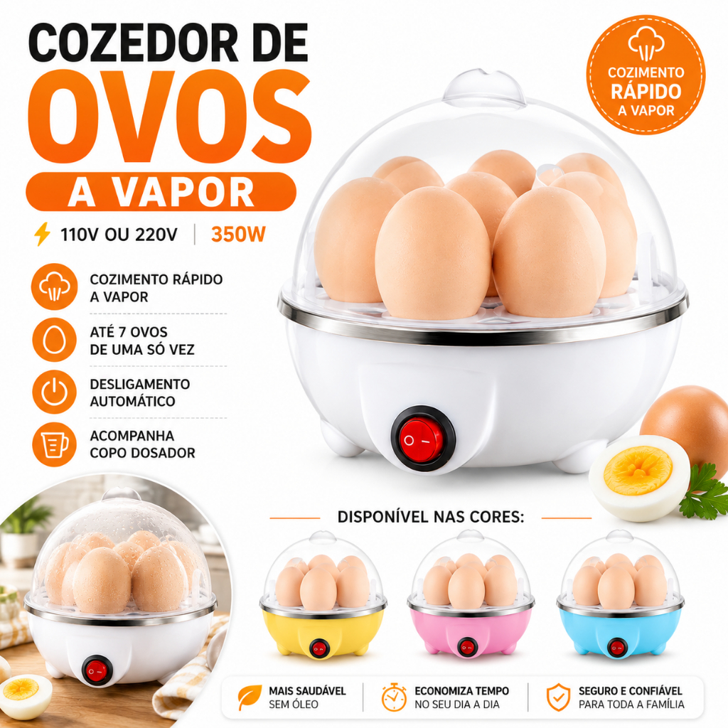 Cozedor Elétrico de Ovos Egg Cooker Panela Elétrica Cozinha Ovo e Legumes A Vapor 110V Ou 220V