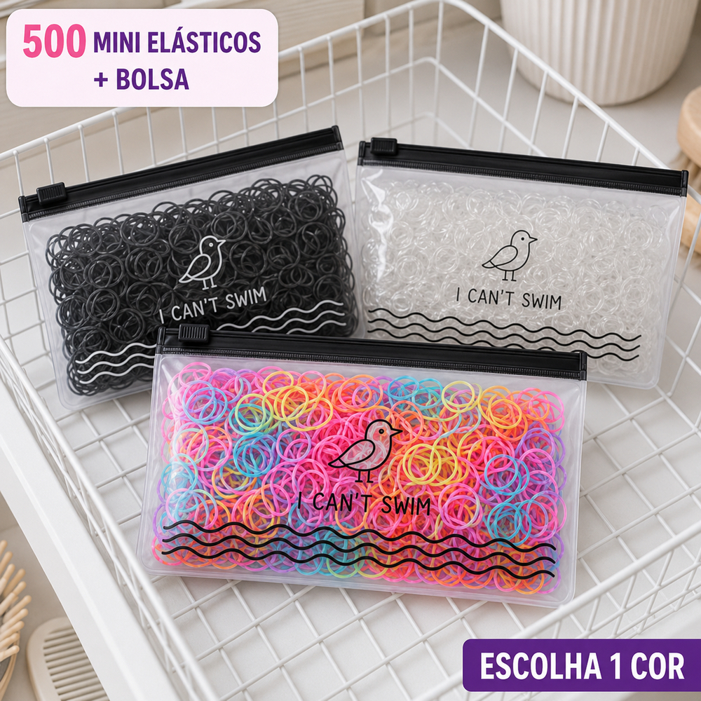 Kit Elástico de cabelo de Silícone 500 Unidades com Bolsa Mini Liguinha Elastiquinho Borrachinha