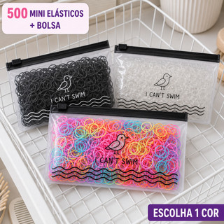 Kit Elástico de cabelo de Silícone 500 Unidades com Bolsa Mini Liguinha Elastiquinho Borrachinha