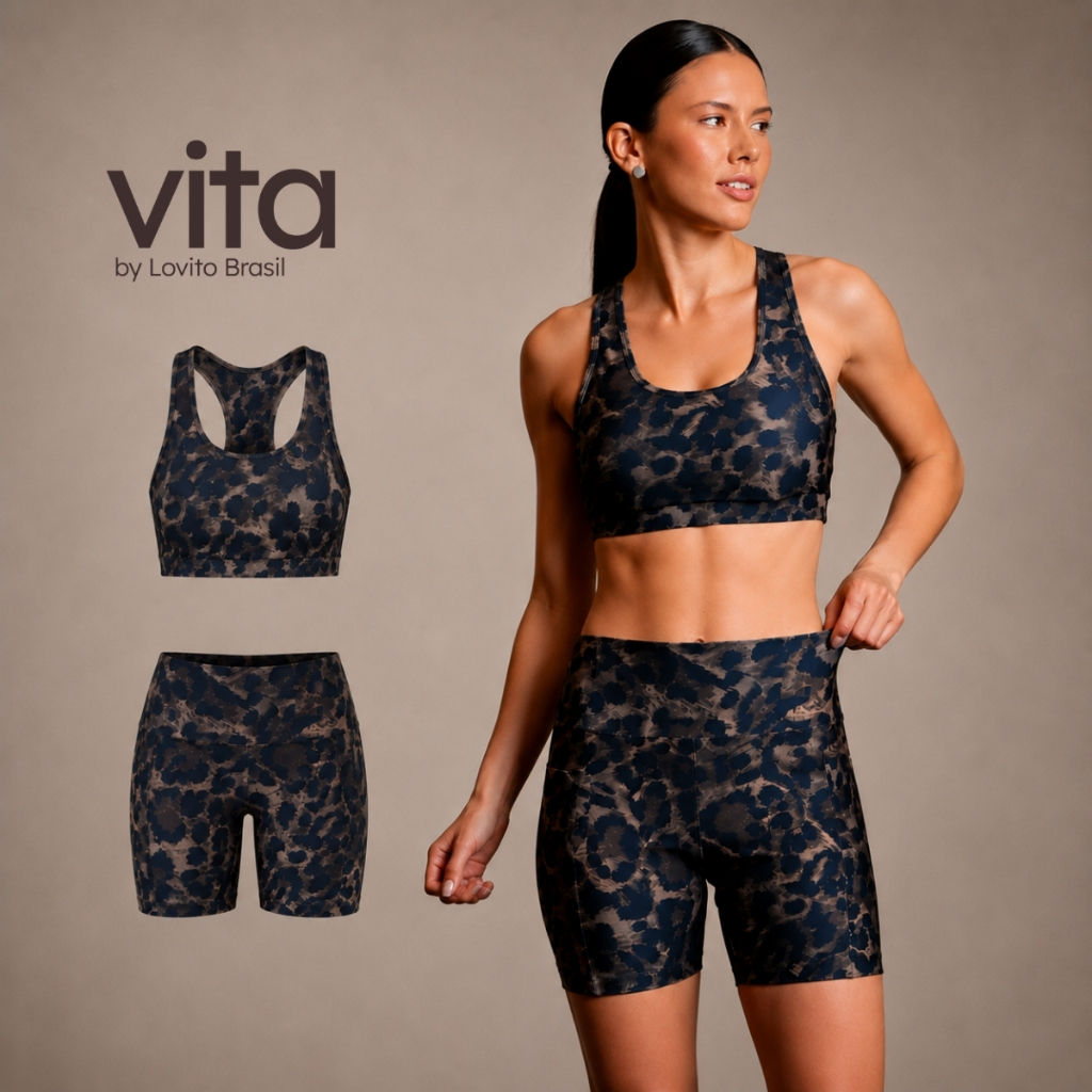 Lovito Vita Kit Top Nadador com Bojo e Bermuda Ciclista Esportivo Estampado SBB20132043